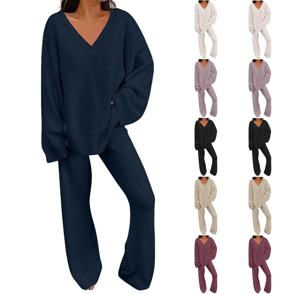 Women's Casual Fashion Comfortable Tops And Pants Home Warm Pajamas Set