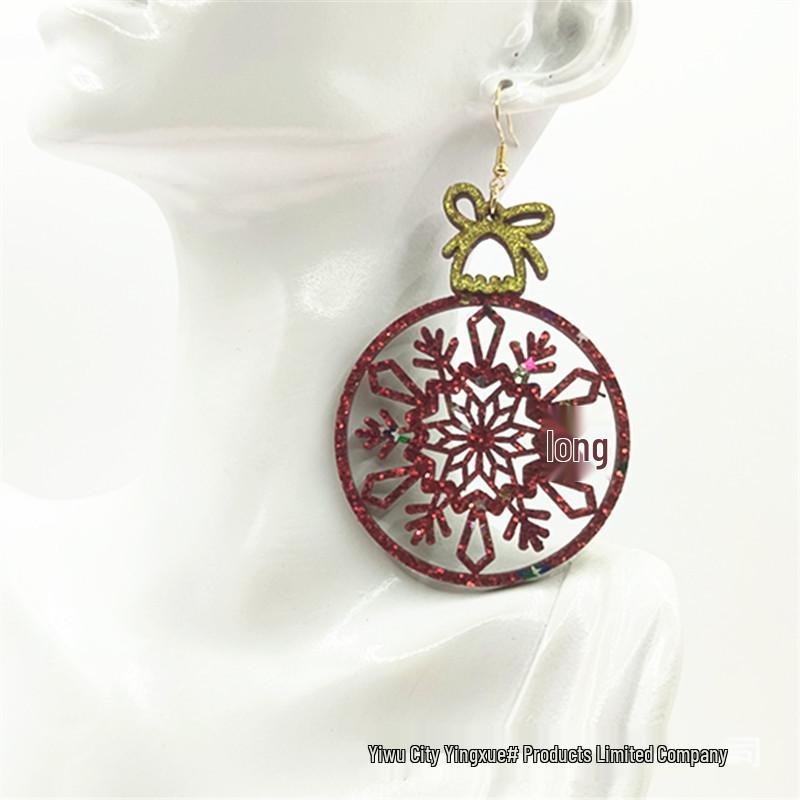 Christmas & New Year Leather Earrings: Colored Ball & Hollow Wood Dangles