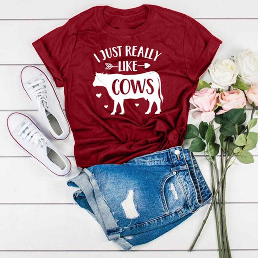 

Жіночі літні футболки з принтом корови з короткими рукавами, нові модні топи, повсякденні блузки L винний
