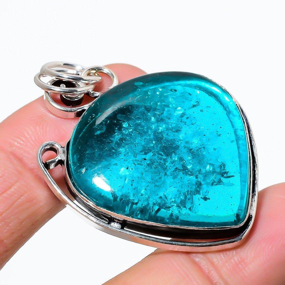 Indicolite Tourmaline Gemstone 925 Sterling Silver Jewelry Pendant 1.97" D1i40