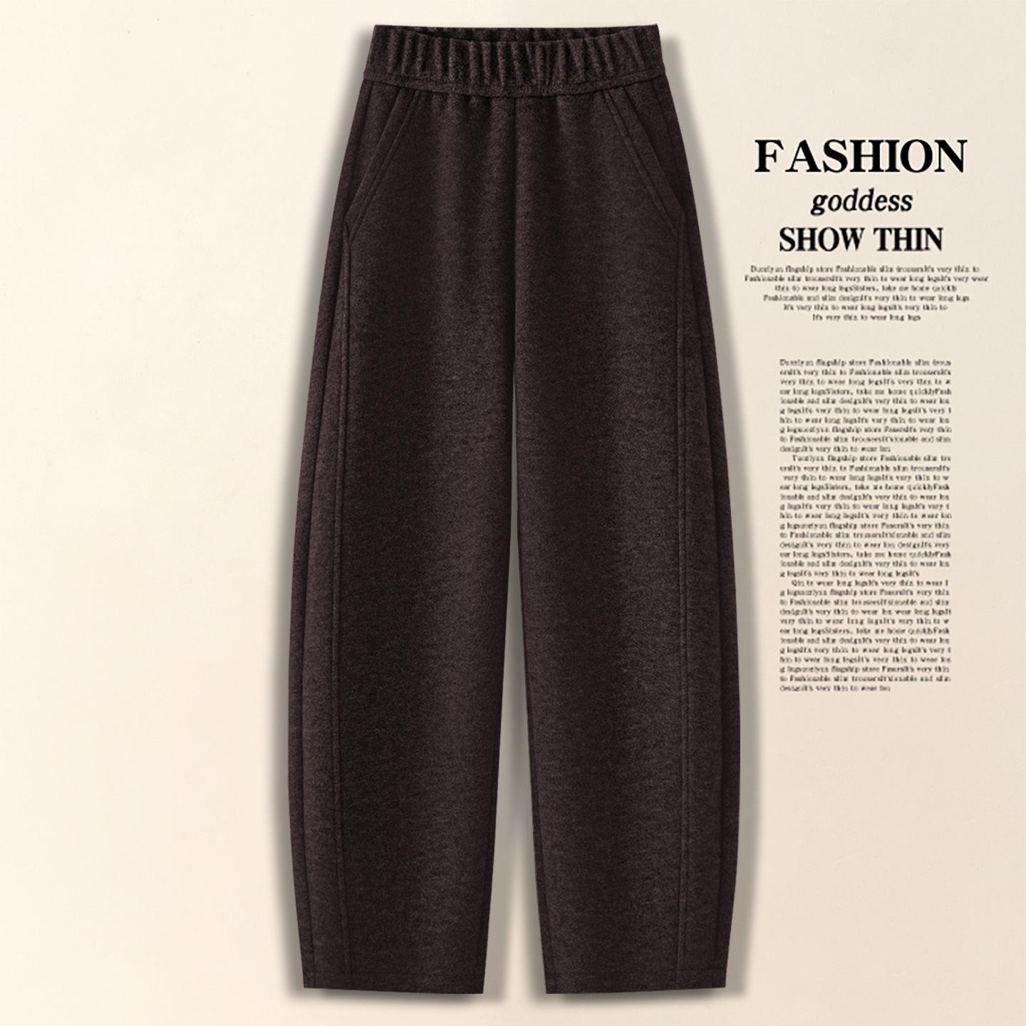 

Women s Elastic Waist Woolen Harem Pants - Curved Leg, Thickened & Warm for Autumn/Winter, Small Size Casual Banana Style. S