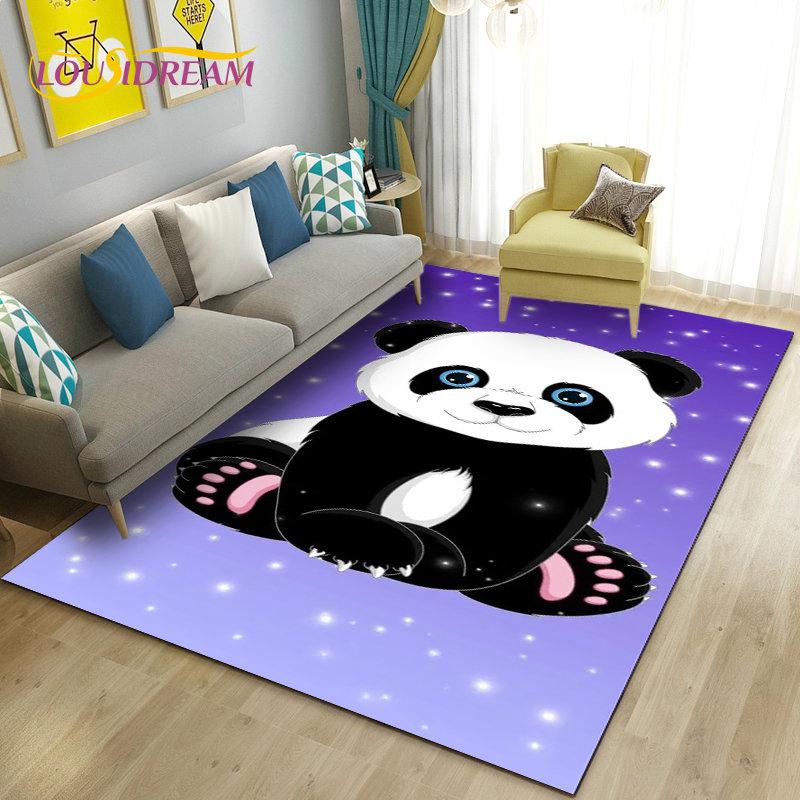 Alfombra de área 3D de dibujos animados de panda lindo, alfombra para sala de estar, dormitorio, sofá, felpudo, decoración de cocina, alfombra de suelo antideslizante para niños