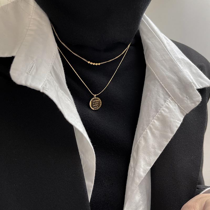 2026 New Stainless steel Double Layer Letter Round Pendant Necklace Women's Gift Indelible Jewelry Party Neck chain Accessories