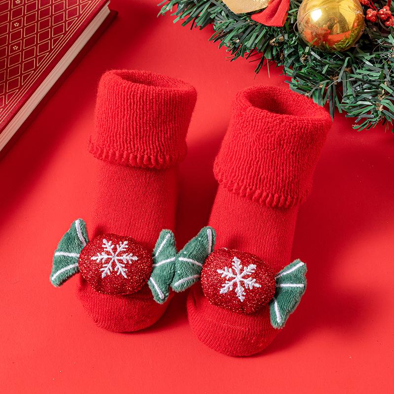 Christmas Infant Non-Slip Cotton Socks: Thick Terry Fruit Doll Design for Newborns