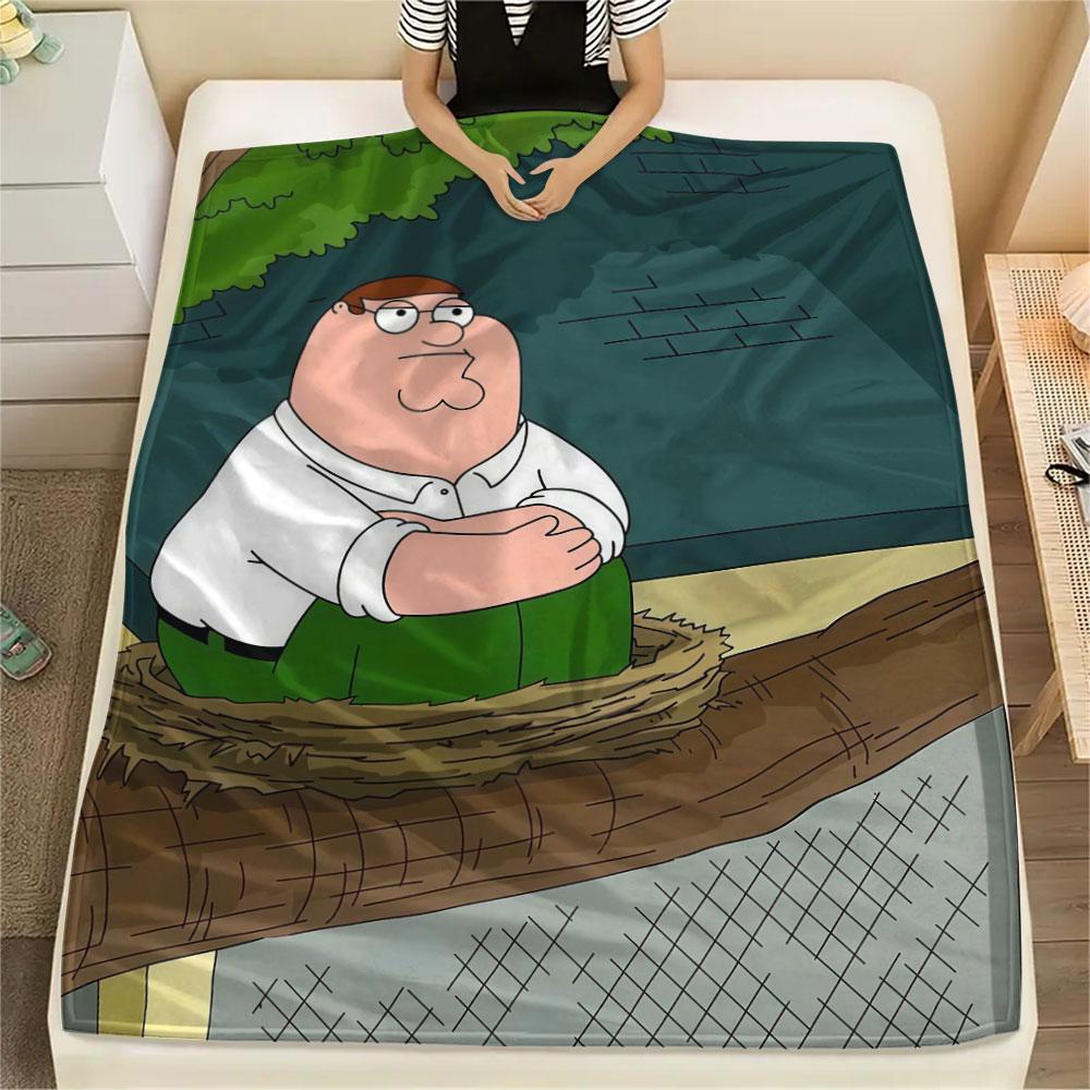 Peter Griffin Fun Printed Flannel Blanket, soft throw for bedroom sofa, washable, fan merchandise, great gift.