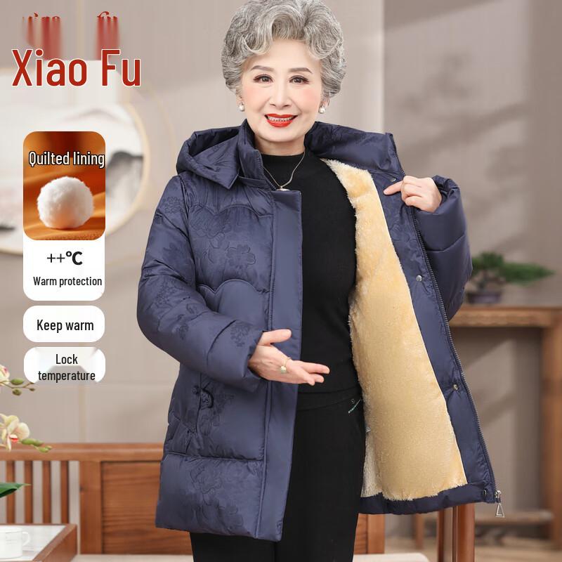 

Elderly Women s Fleece-Lined Hooded Winter Padded Jacket 3XL