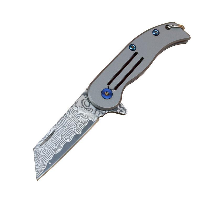Damascus Steel Titanium Handle Keychain Mini EDC Portable Folding Pocket Knife Camping Survival