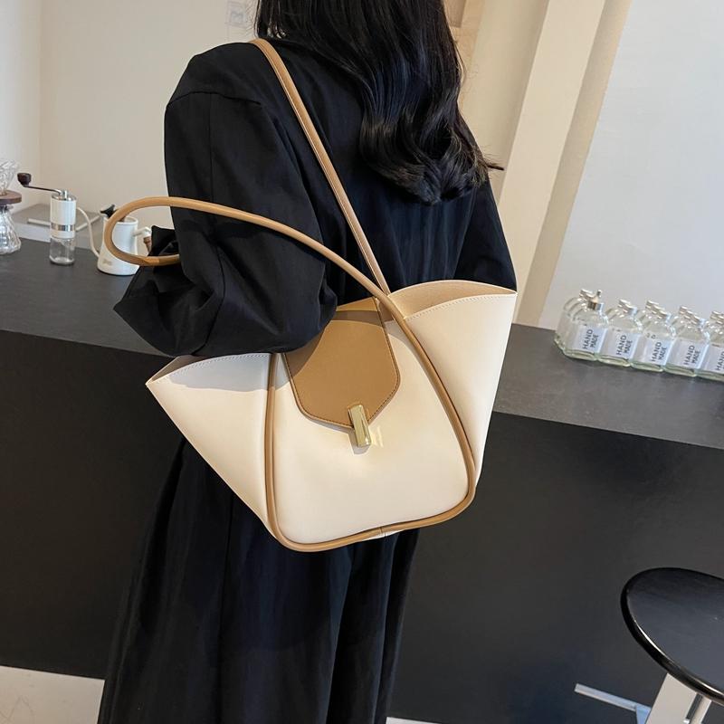 Yogodlns Designer-Edit Large Tote Bag Trendy Lock Detail Satchel, Chic Underarm Purse for Women, Minimalist Crossbody & Work Bag