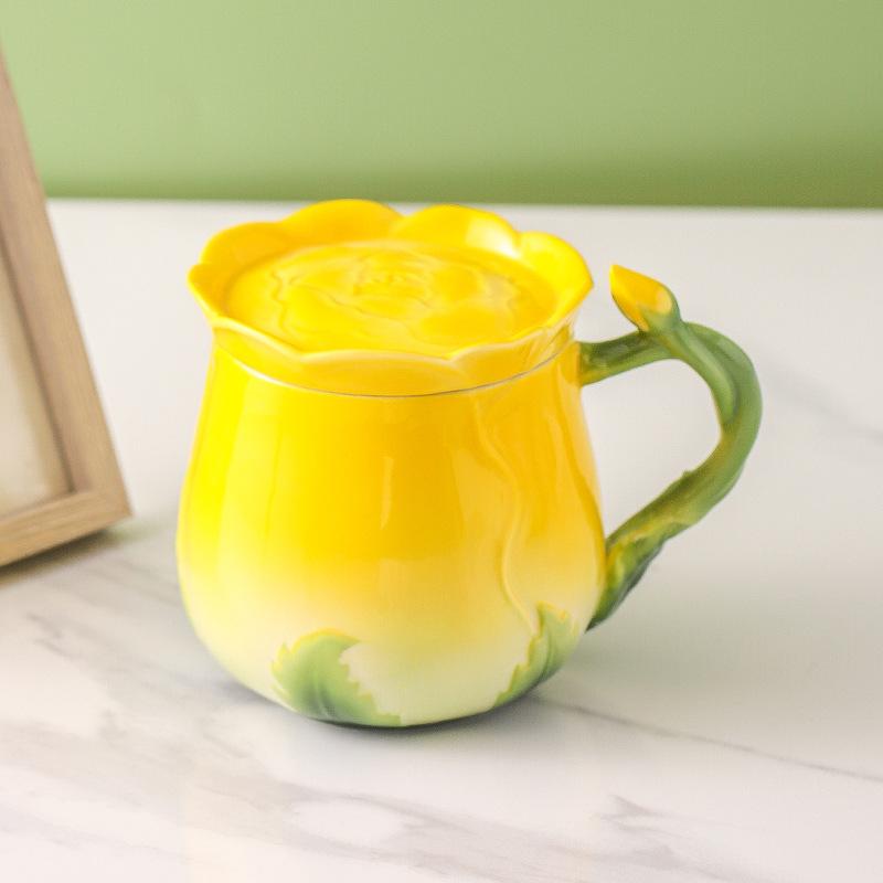 

350 мл креативная кружка в виде цветка керамическая чашка для воды с крышкой для влюбленных послеобеденный чай кофейная чашка в скандинавском стиле домашний набор для сока 350ML