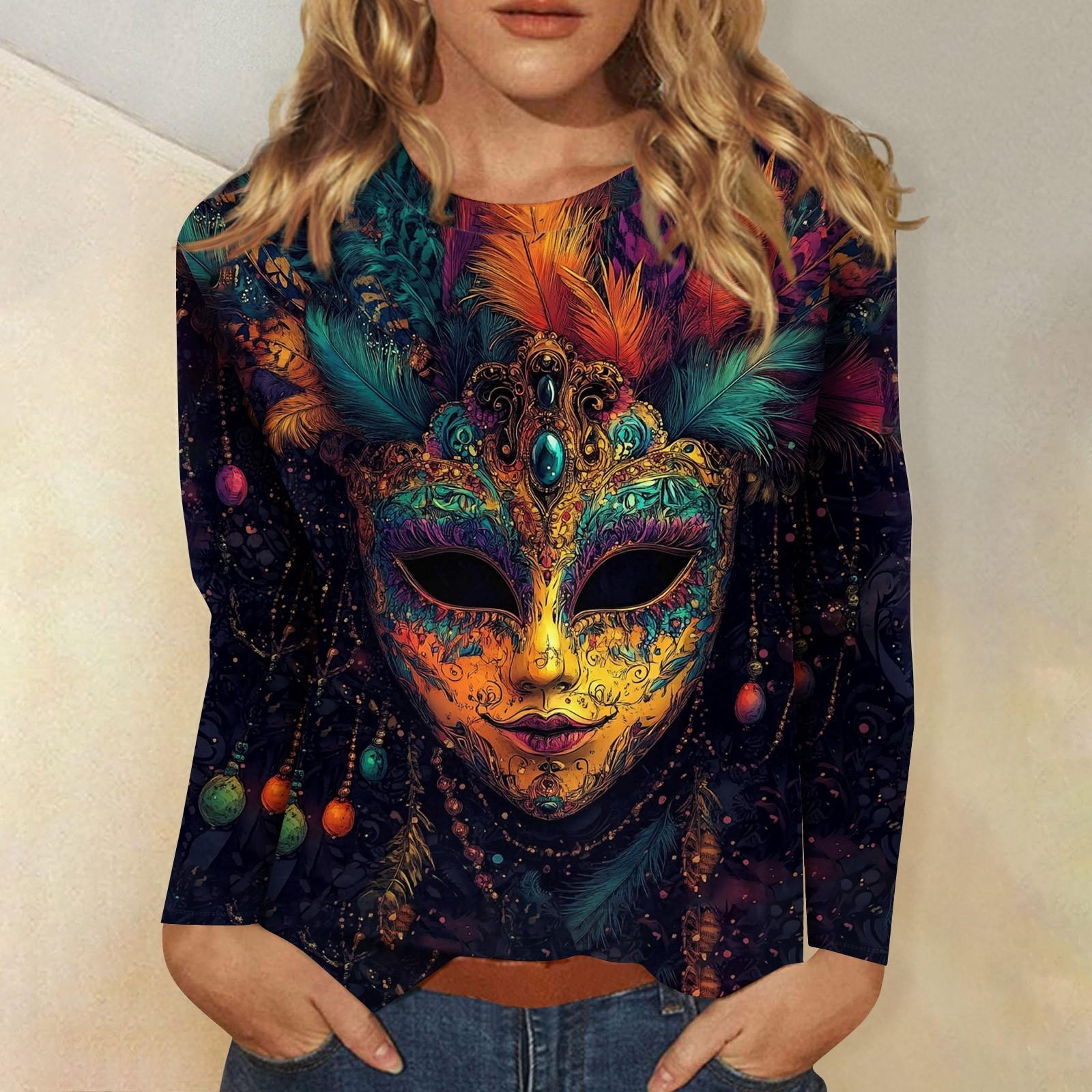 

Рубашки с длинным рукавом для женщин Милые принты Графические футболки Блузки Нарядные повседневные блузки Плиссированные туники с круглым вырезом Топы Рождество L чёрный