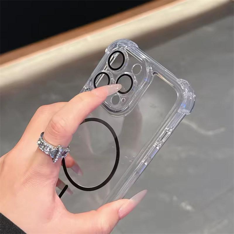 Luxury Airbag Shockproof Clear For Magsafe Case For iPhone 11 12 13 14 15 16 Pro Max Plus Magnetic Wireless Charge Bumper Cover
