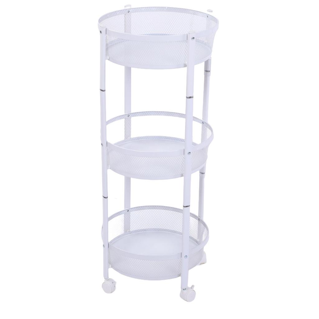 Carrito de Servicio Metálico Giratorio de 3 Niveles Multifuncional Plegable Redondo de Almacenamiento Carrito para Cocina