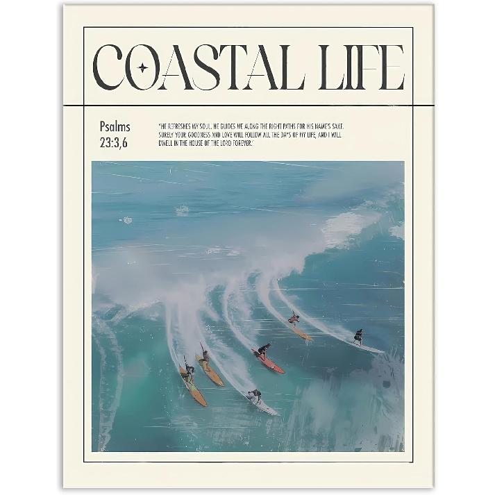 Jatinoo Beach Wall Art Canvas Framed, Ocean Sunset Pink Seascape with Surfer, Coastal Wall Decor for Living Room, Aesthetic Beach Pictures for A