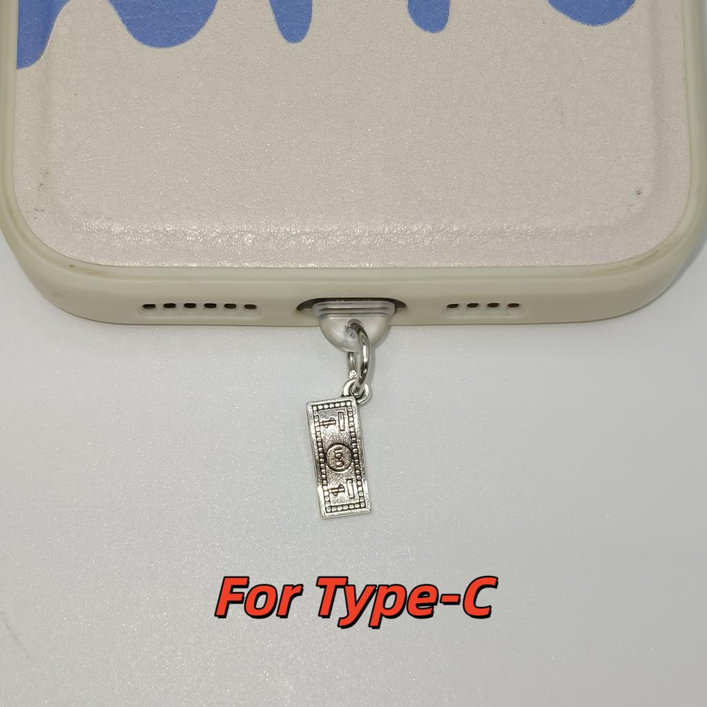 Retro Style Gold and Silver Banknote Small Pendant Phone Dust Plug, DIY Phone Hole Dust Protection, Phone Decoration and Practical Accessories