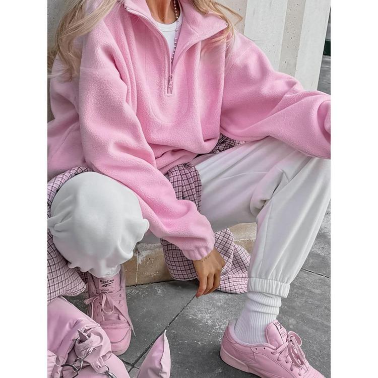 Autumn Winter New Women Casual Outerwear Top French Minimalist Loose Fit Fashion Sports Sweatshirt Solid Color