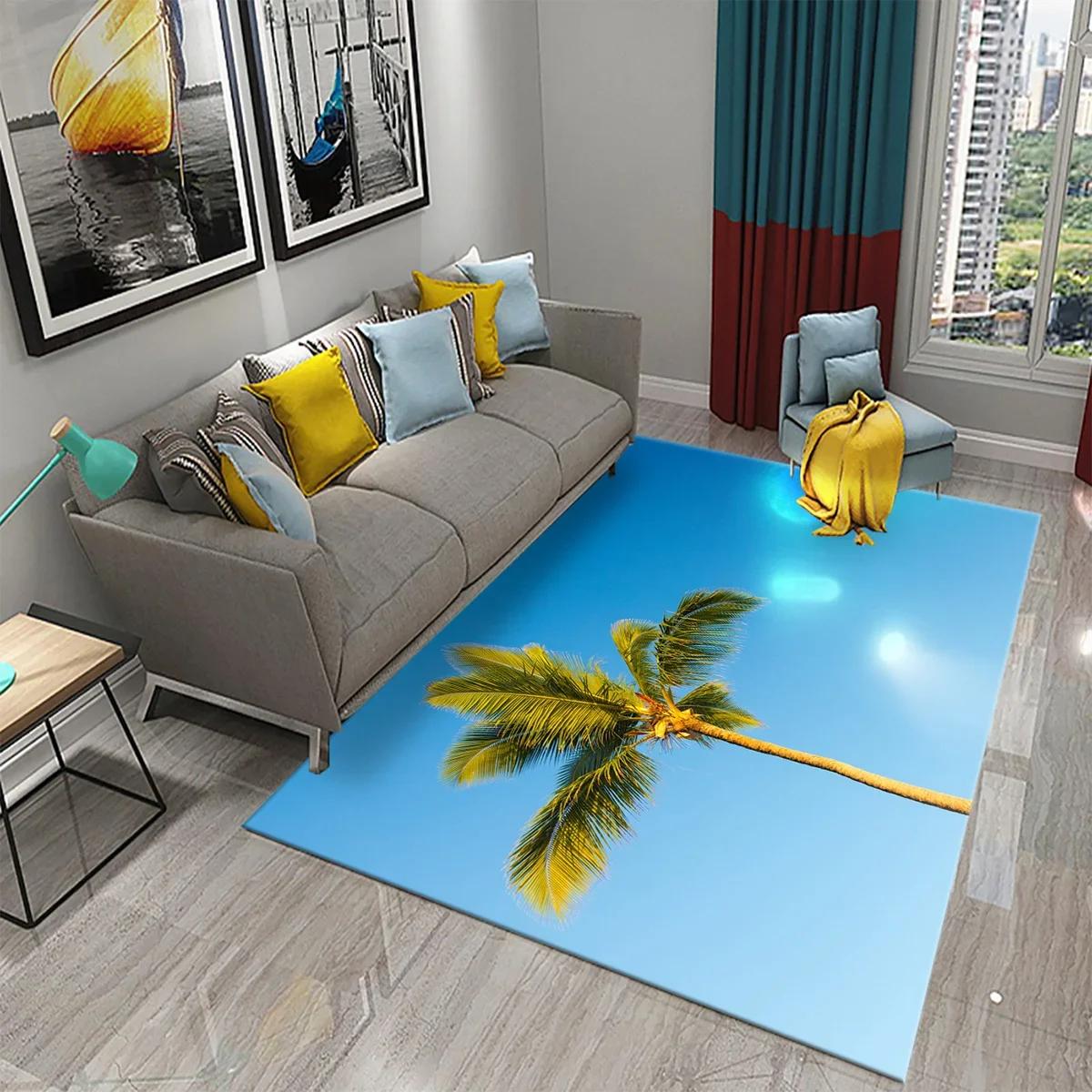 

Coconut Tree Carpet Sunset Tropical Scenery Sea Beach Landscape Kitchen Bathroom Non-Slip Doormat Living Room Bedroom Decor Rugs 50x80cm