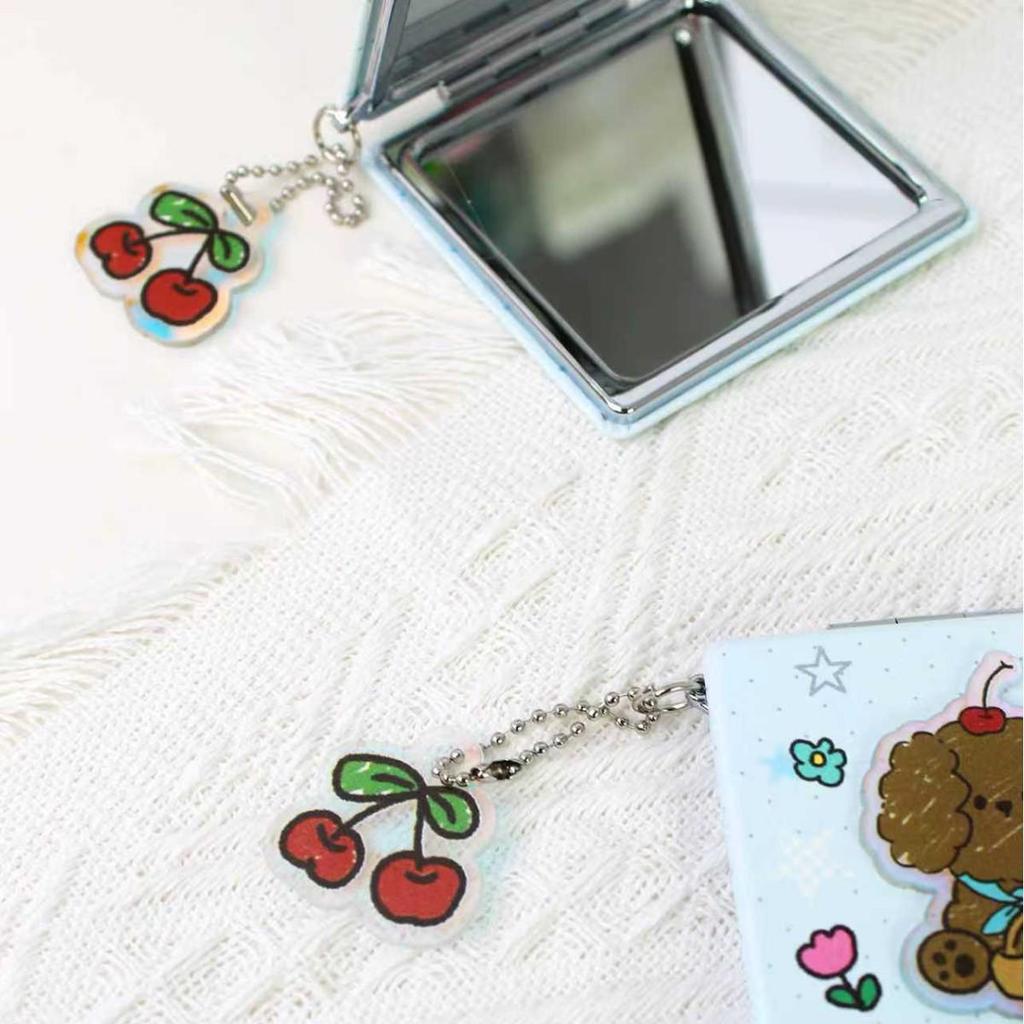 Cherry Dog Keychain Double-Sided Foldable Makeup Mirror - Portable Cosmetic Mirror & Bag Charm for Girls