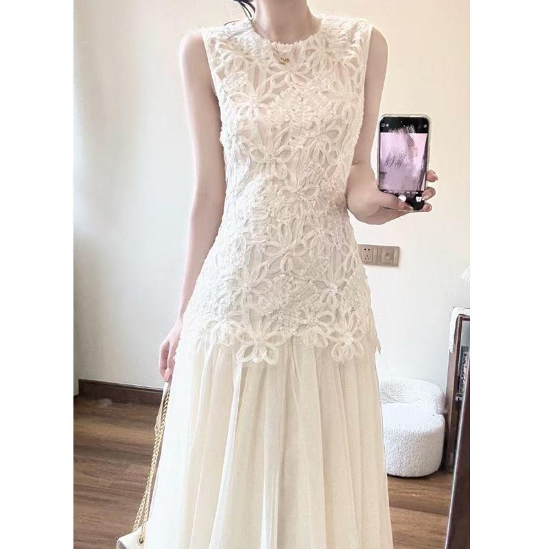 

Rich Daughter Gold Sequined Lace Vest Dress Women s Birthday Dress High-end Temperament Waist Mesh Dress S