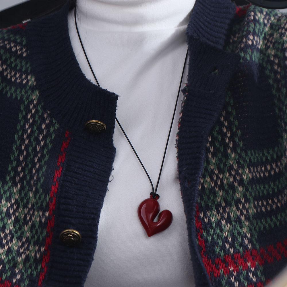 Drawstring Heart Pendant Necklace Irregular Sweater Chain Adjustable Fashion Choker  Accessory