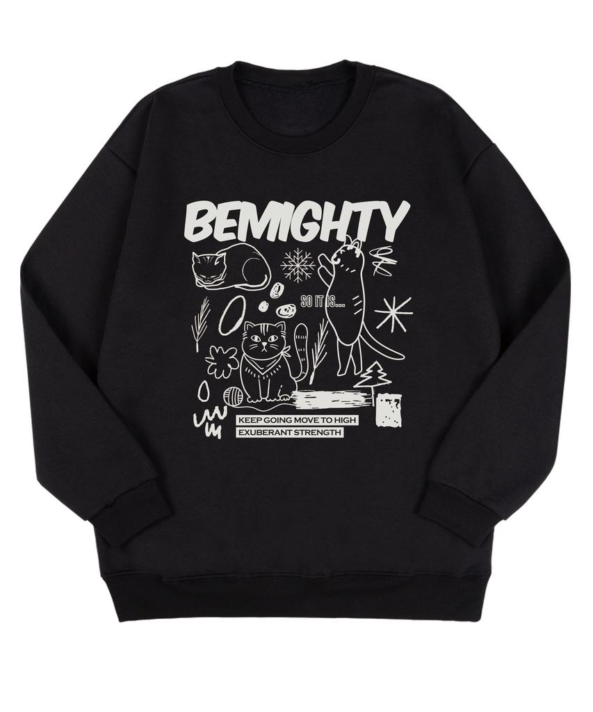 BEMIGHTY Drawing Cat Oversized Premium Double-Sided Sweatshirt [Melan Grey] (B Type)