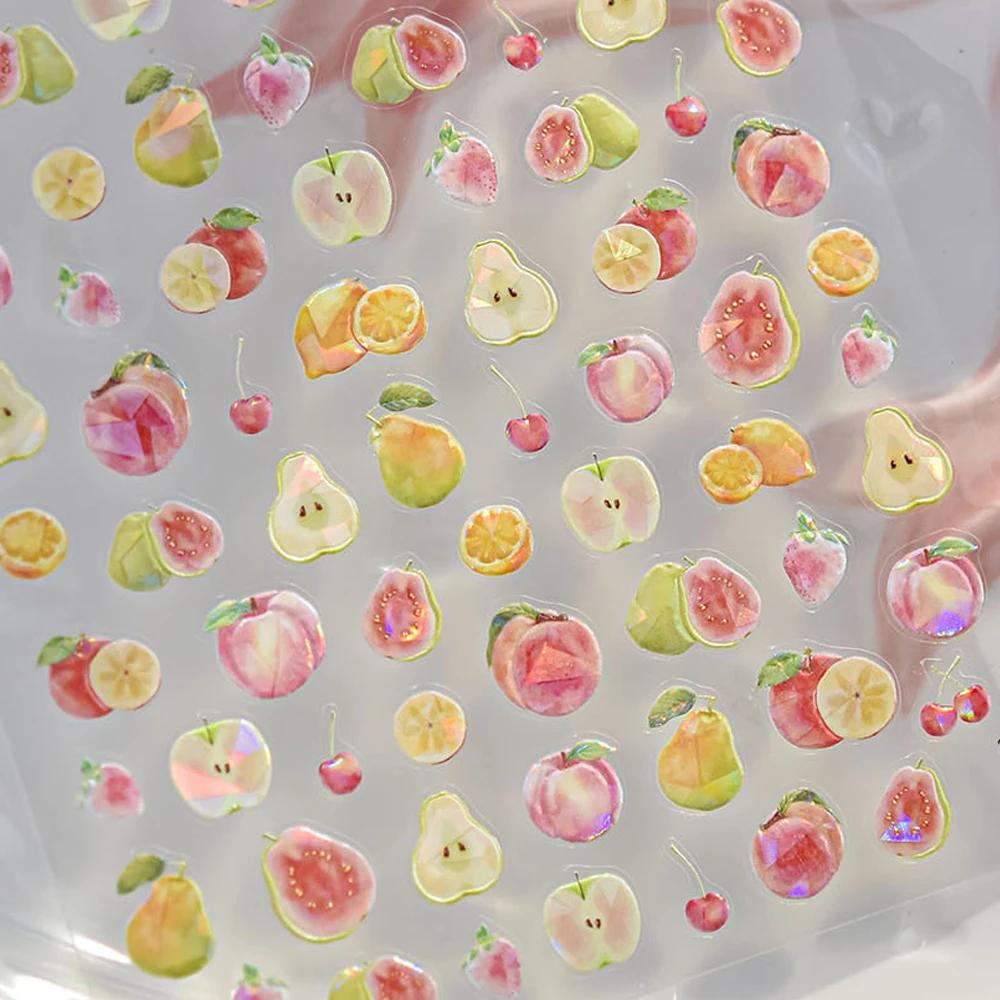 5D Pudding Jelly Dessert Fruit Cherry Pink Claw Print Bowknot Tie Knot Love Heart Stars Nail Art Sticker Adhesive Manicure Decal