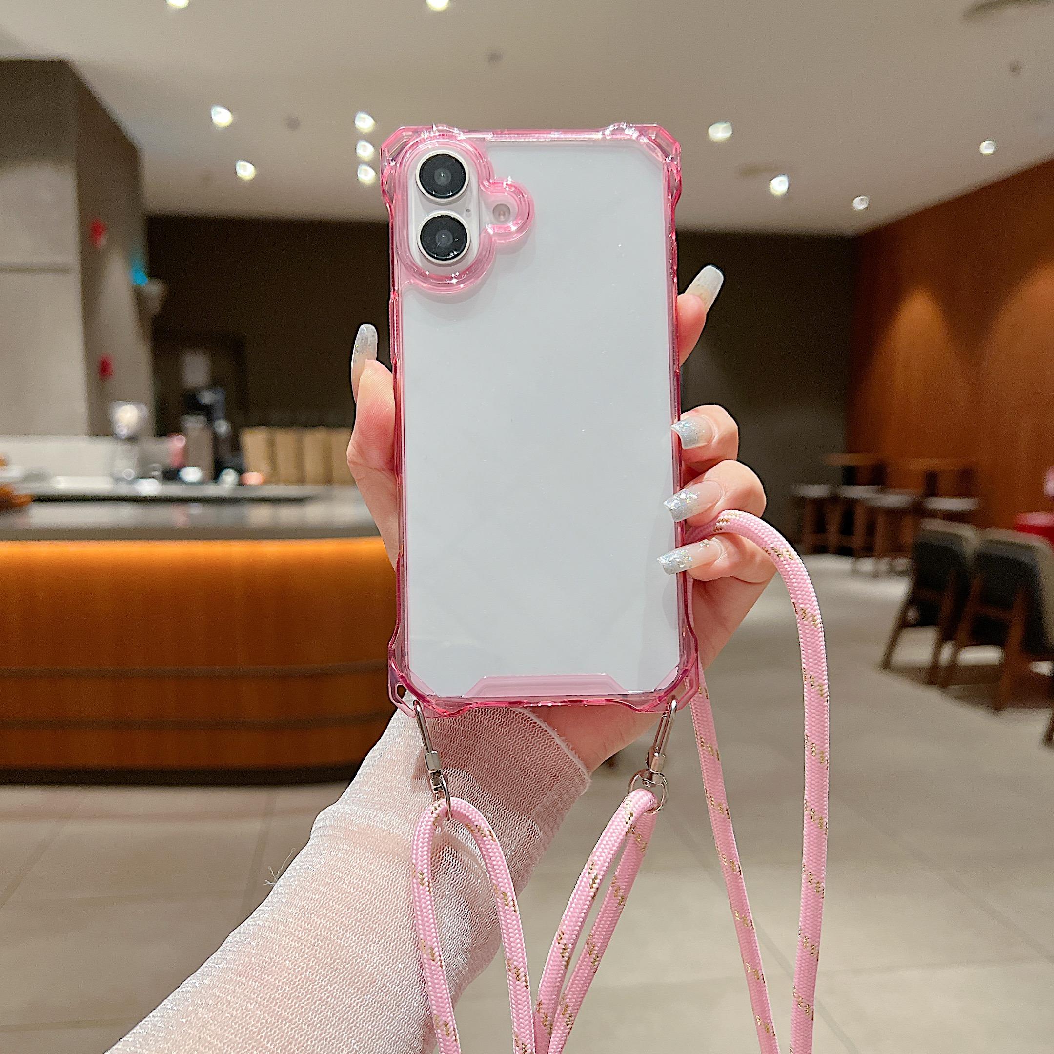 

Чехол для iPhone 16 Plus из ТПУ+Акрила, прозрачная накладка на телефон с ремешком на плечо A