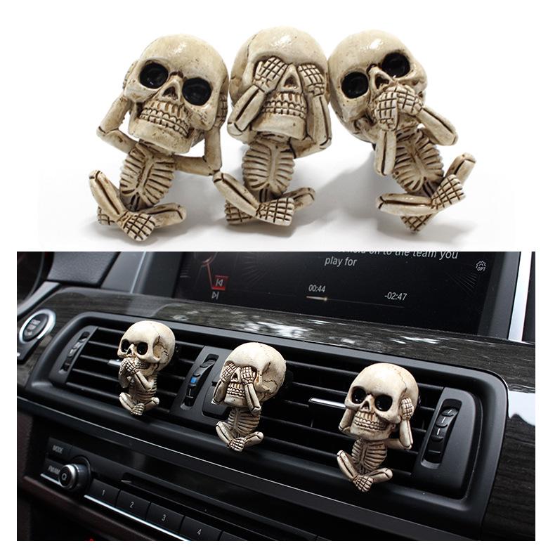 Vintage Skull Resin Air Vent Aroma Clip Holder Set
