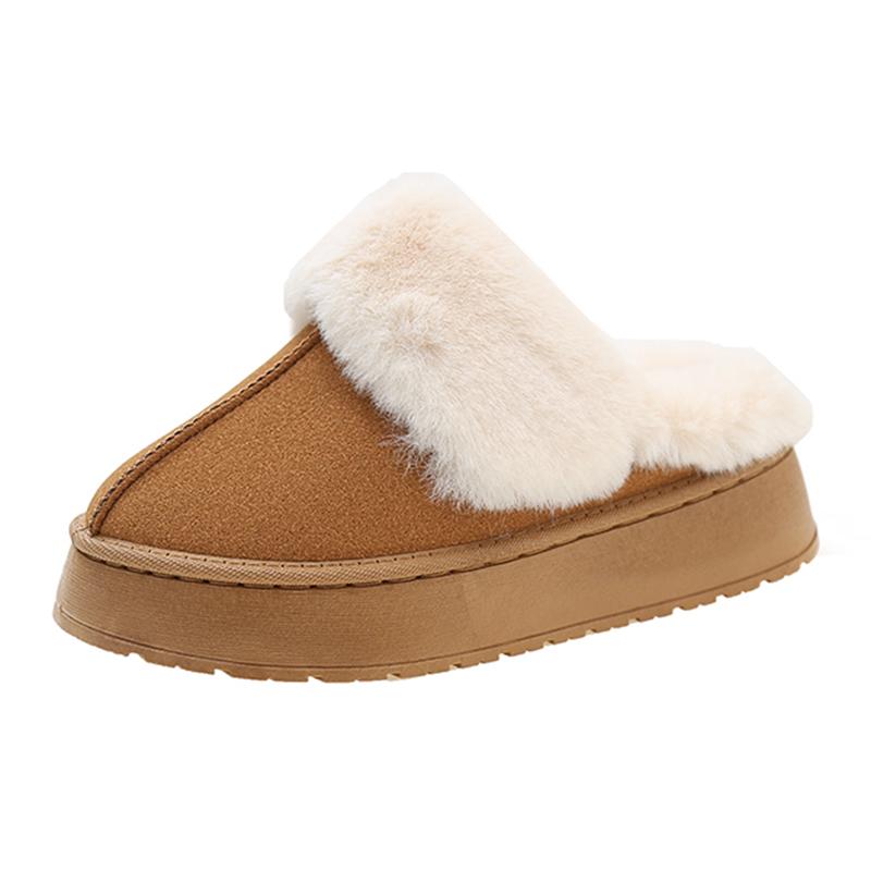 Fashion Women's Thick Sole Plush Warm Slippers Non Slip Faux Fur Winter Shoes for Women 2025 Comfort Fluffy Platform Slippers Plus Size