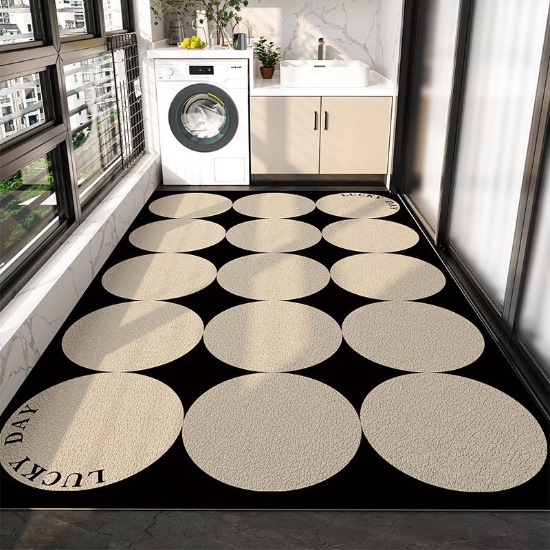 PVC Balcony Rug Waterproof Non-slip Leather Floor Mat Long Strip Large Area Carpet Black White Modern Art Style Decorative Rugs
