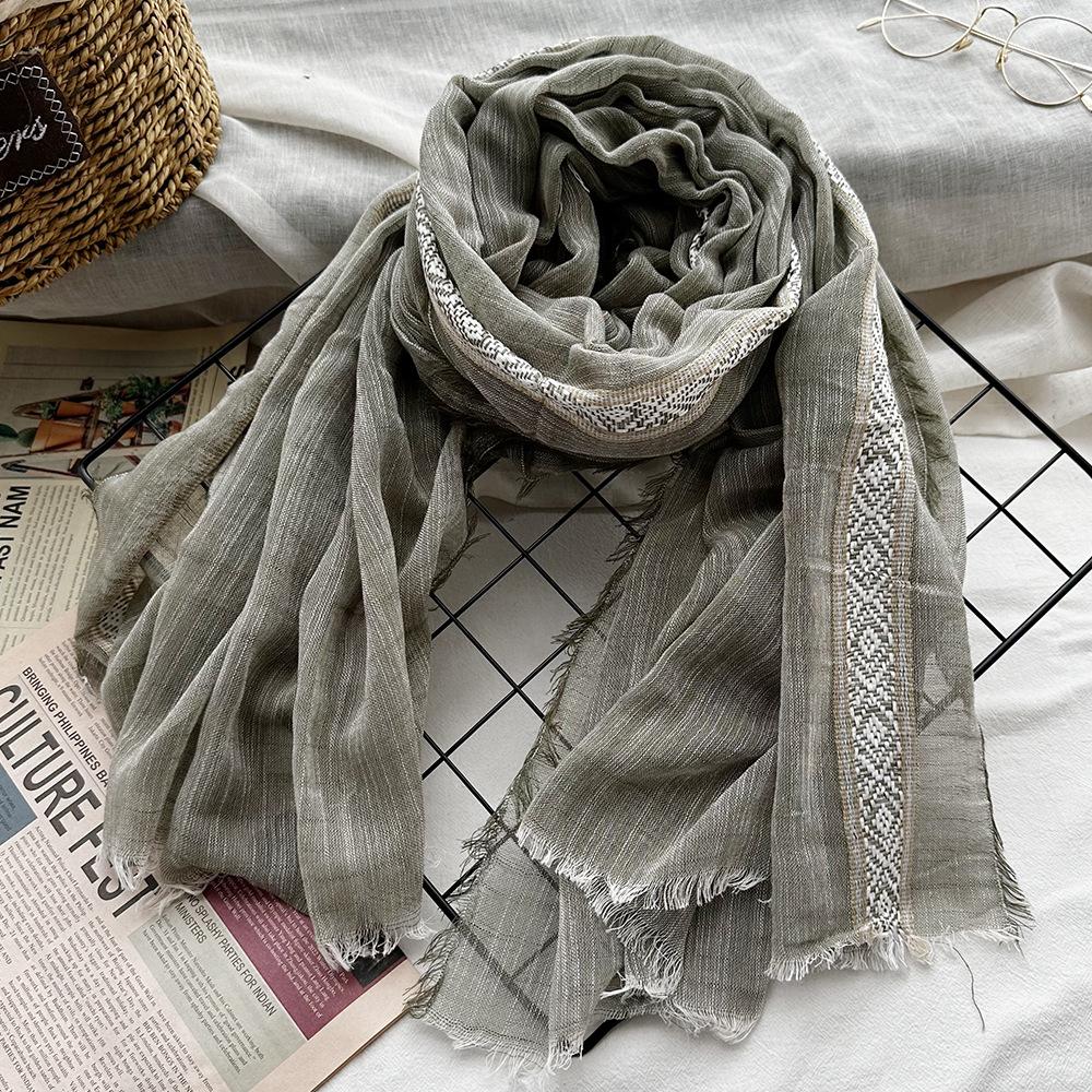 New Cotton-blend Scarf for Summer Scarf Jacquard Lace Short Beard Long Scarf Sun Shawl
