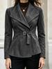 Women's Faux Suede Lapel Collar Belted Wrap Jacket Multi Color Casual Long Sleeve Fitted Coat