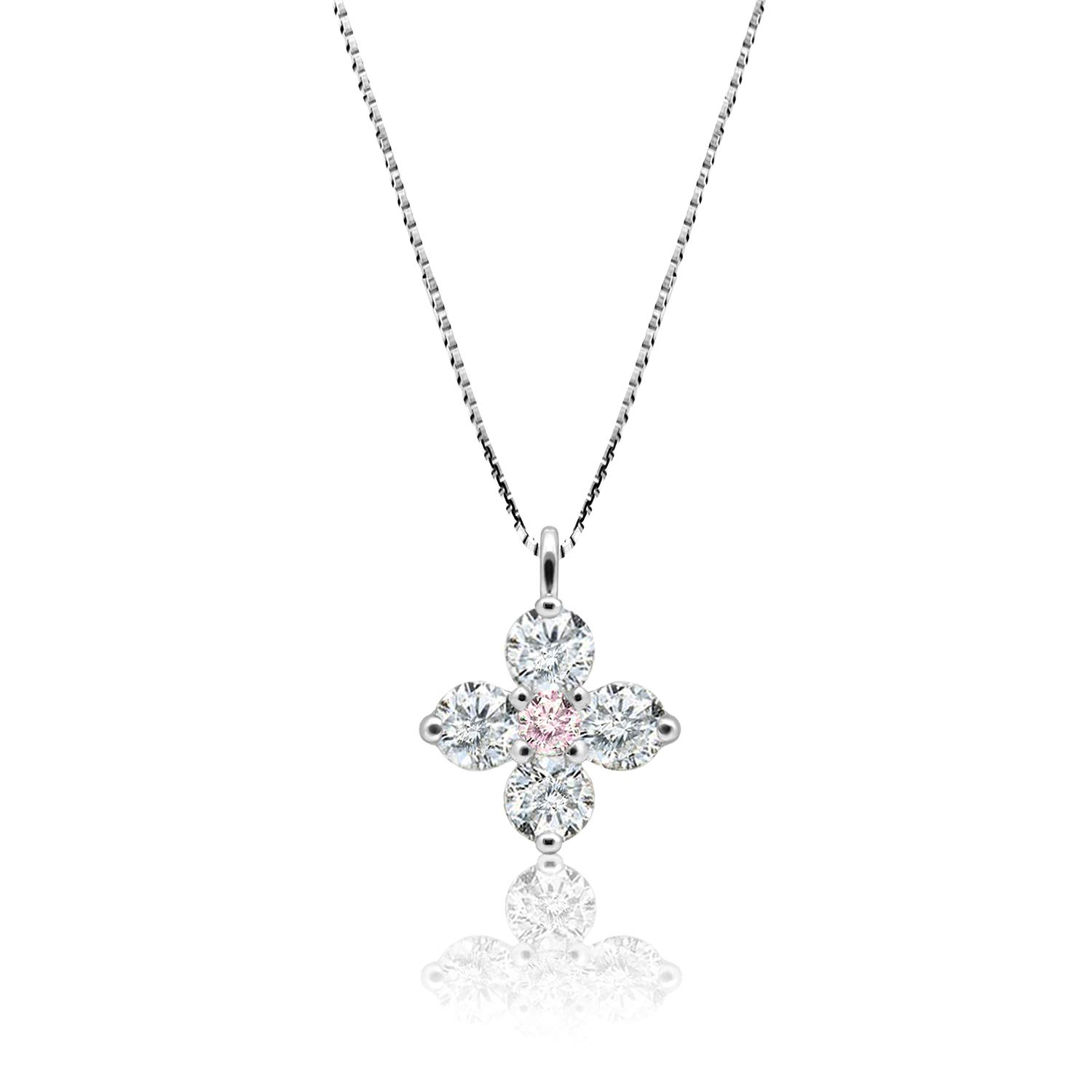 

miwahouseki platinum rare natural pink diamond carat adult cute flower motif necklace 0.2 [631594PD] сірий колір