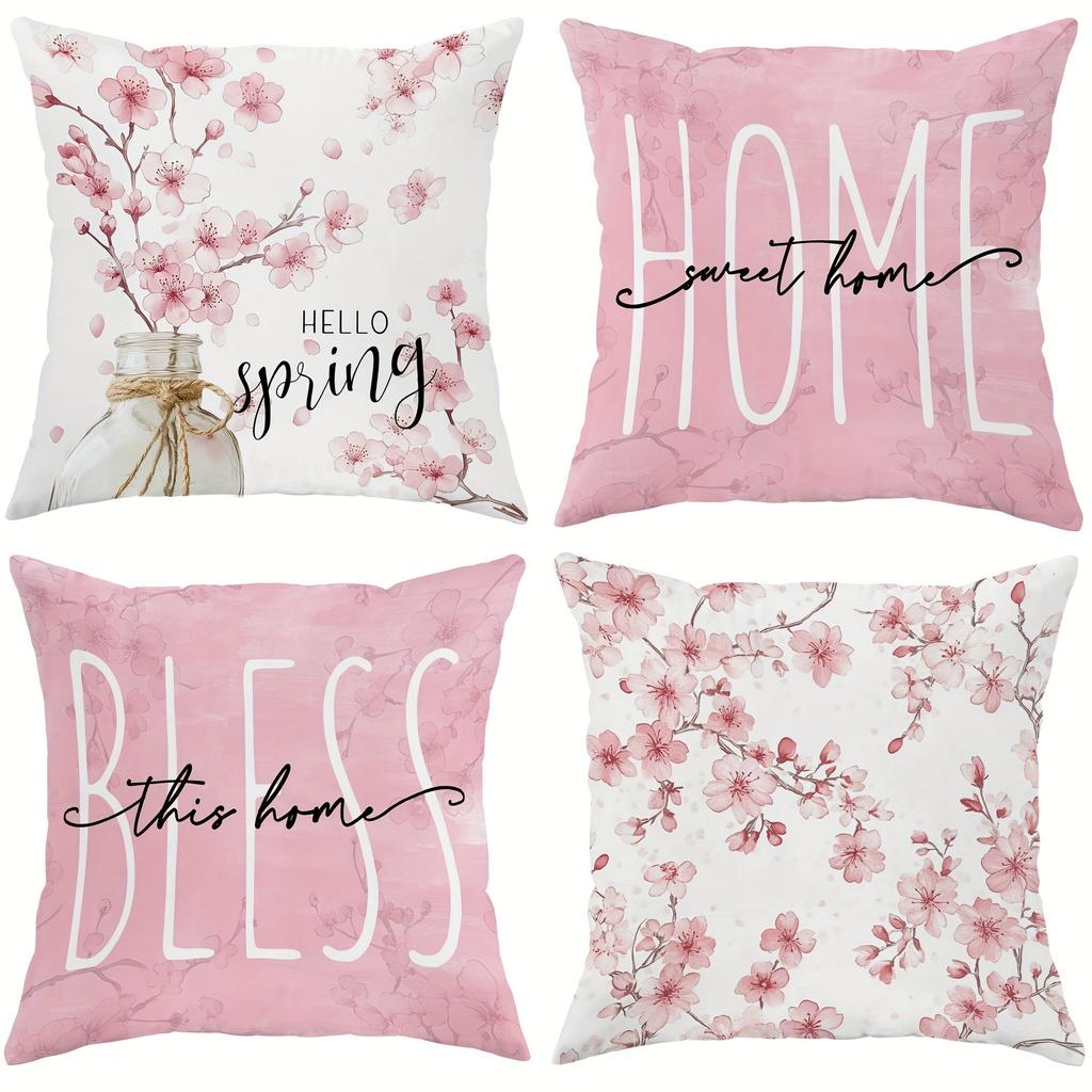 Cherry Blossom Joy Pillow Cover: Embrace Spring, Pray for Home, Sofa and Chair Cushion Cover, Bedroom Room Decoration