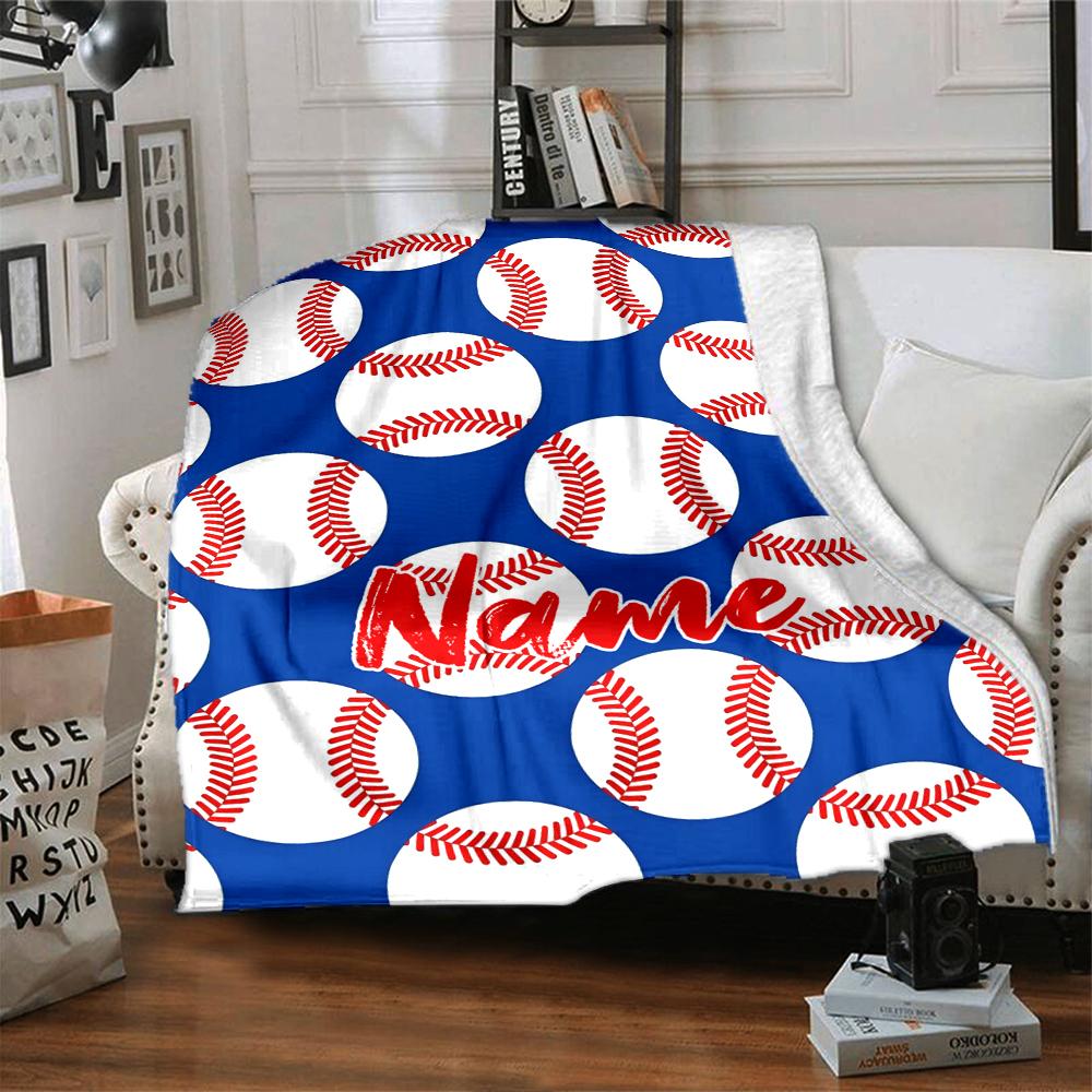 Custom Name Baseball Theme Printed Blanket - Perfect for Couch, Bed, Travel & Outdoor Use | Machine Washable, Cozy & Durable.