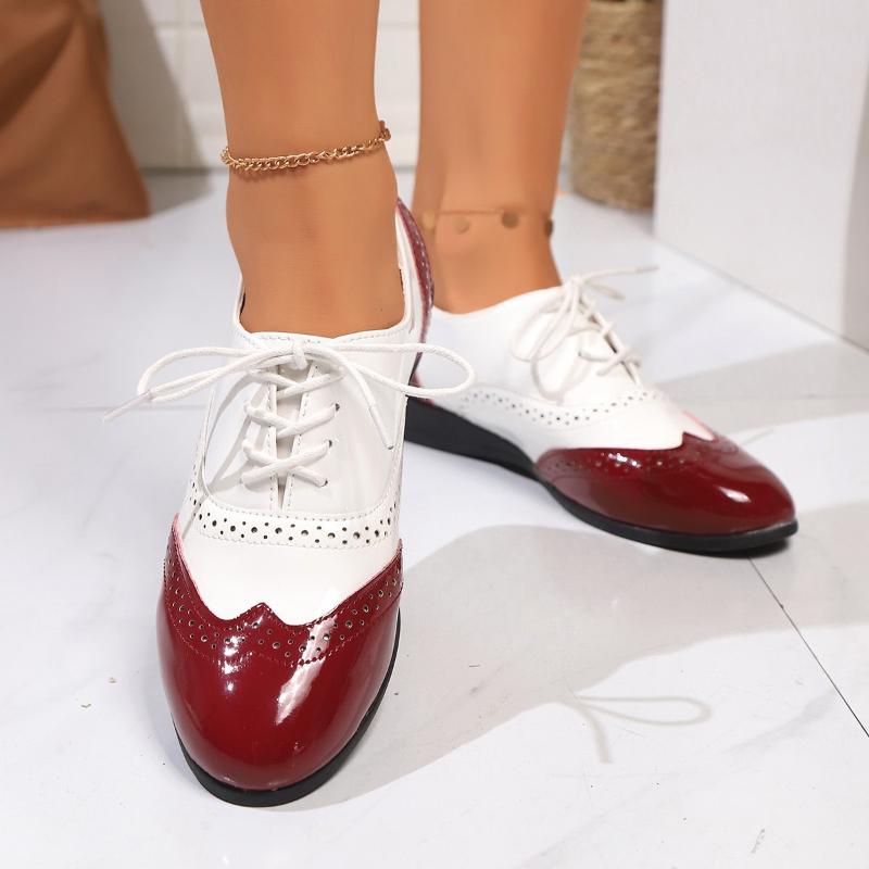 Fashion 2025  Women's Fashion Round Head Splicing Front Lacing Soft Sole Anti-slip Wear-resistant Low-top Shoes Spring New Flat Shoes