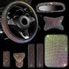 8Pcs Women Car Steering Wheel Cover Armrest Mat Seat Belt Gear Shift Pull Rearview Mirror Cover Headrest Car Accessories Set