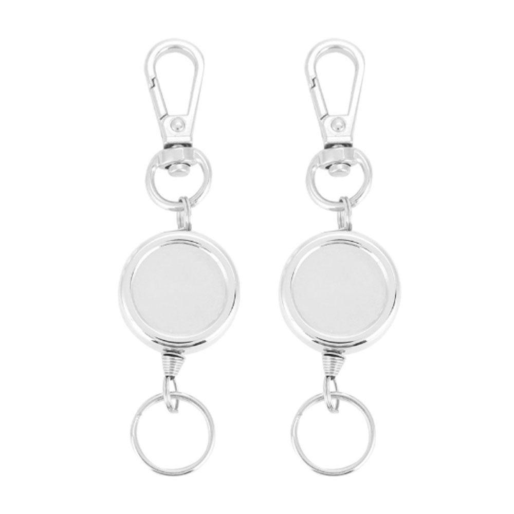 2 Pcs Metal Anti Theft Key Buckle High Resilience Stretch Nylon Locking Mechanism Retractable Key Chain Key Ring Reel