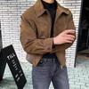 Pánské krátké bomber bundy, jarní retro klopy, zip, kapsa, kabát, streetwear