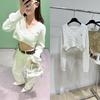 2026 Spring/Summer Women's White Cable-Knit V-Neck Embroidered Long-Sleeve Cropped Sweater
