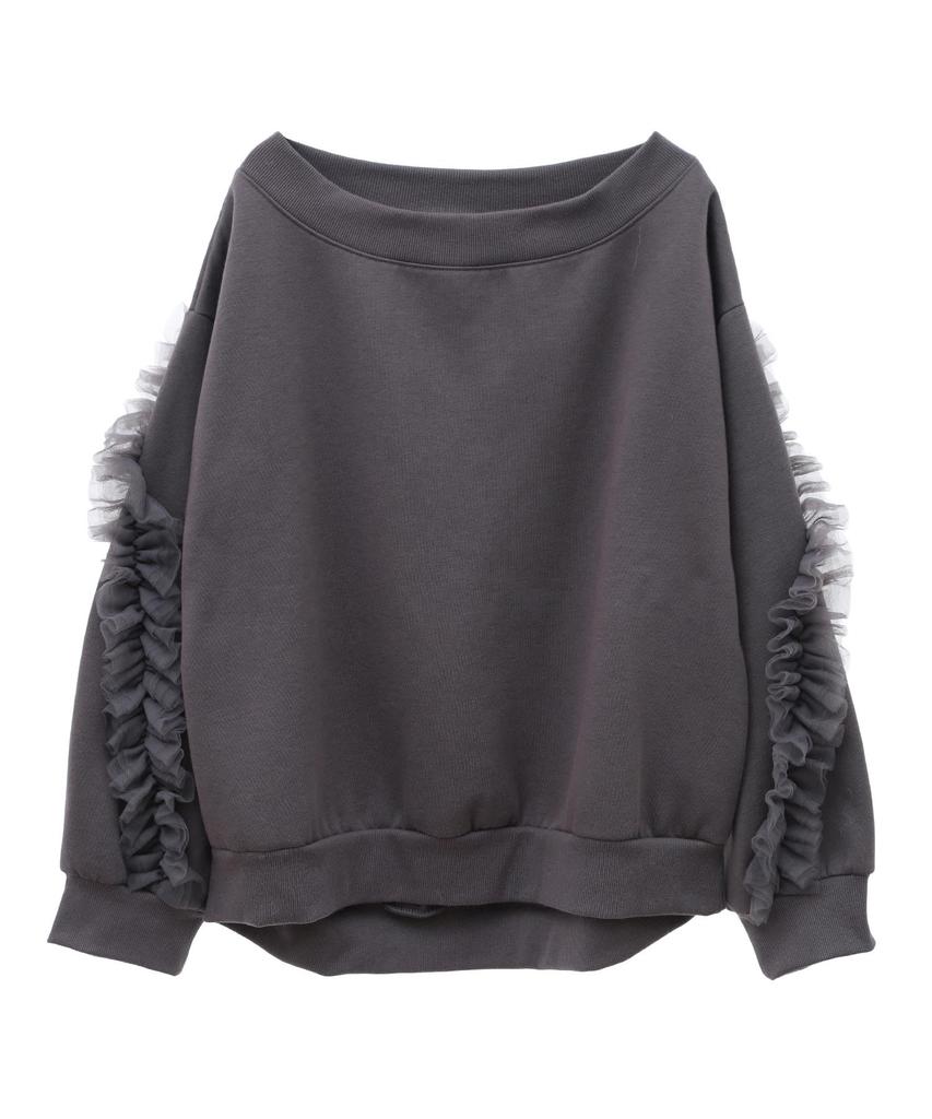 Son de Conservative Frill Tulle Lined Charcoal Gray [Trente-An Mode] Sweatshirt, Women's,