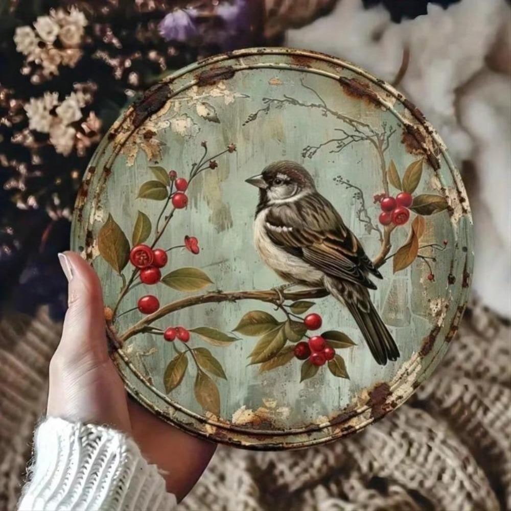 Vintage Retro Birds Cherries Aluminum Metal Sign Wall Decor Kitchen Home