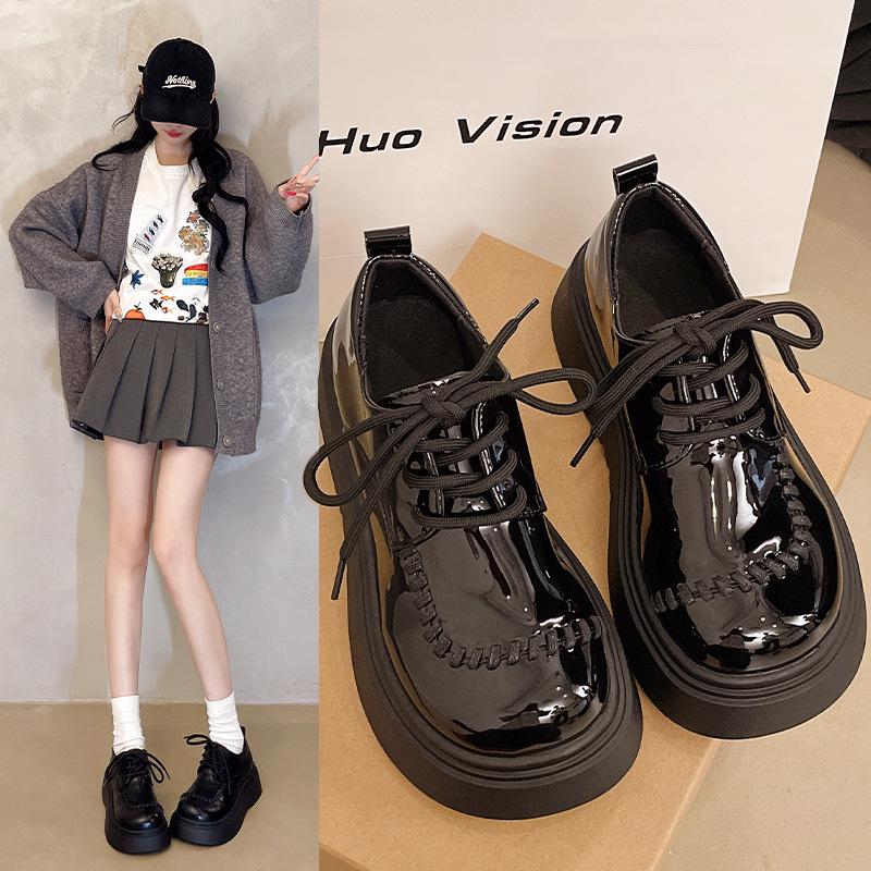 British Style Thick-soled Heightening Small Leather Shoes for Women 2025 This Year's New Soft-soled Comfortable and Lightweight College Style Lo