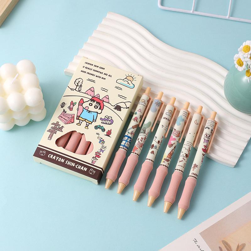 

6 шт. мультяшный карандаш Shin-Chan гелевая ручка симпатичная 0,5 мм черные чернила быстросохнущие гладкие ручки для письма канцелярские принадлежности для студентов офисные принадлежности