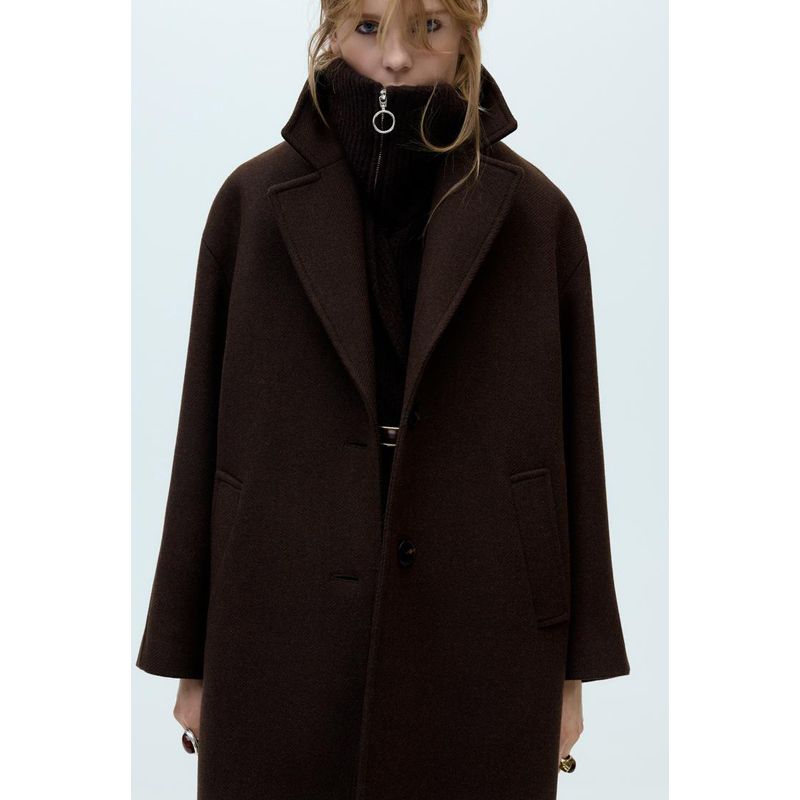 Fall and Winter New Women's Clothing Loose Long Sleeves Lapel Wool Blended Coat Outwear 2052233 2052201