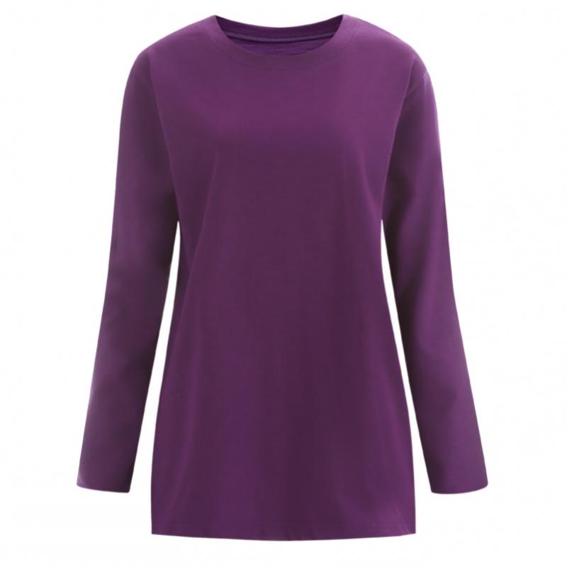 Shop Women Loose FiT Slub Round Long Sleeve CoTTon T shirT Dark Khaki Dai Wsh