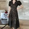 ZANZEA Women Summer V-Neck Casual Short Sleeve Patchwork Lace Dress