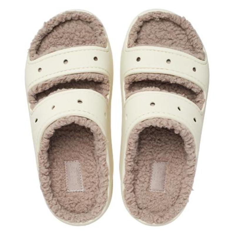 Crocs EVA Classic Warm Fleece Slippers Unisex Bone White