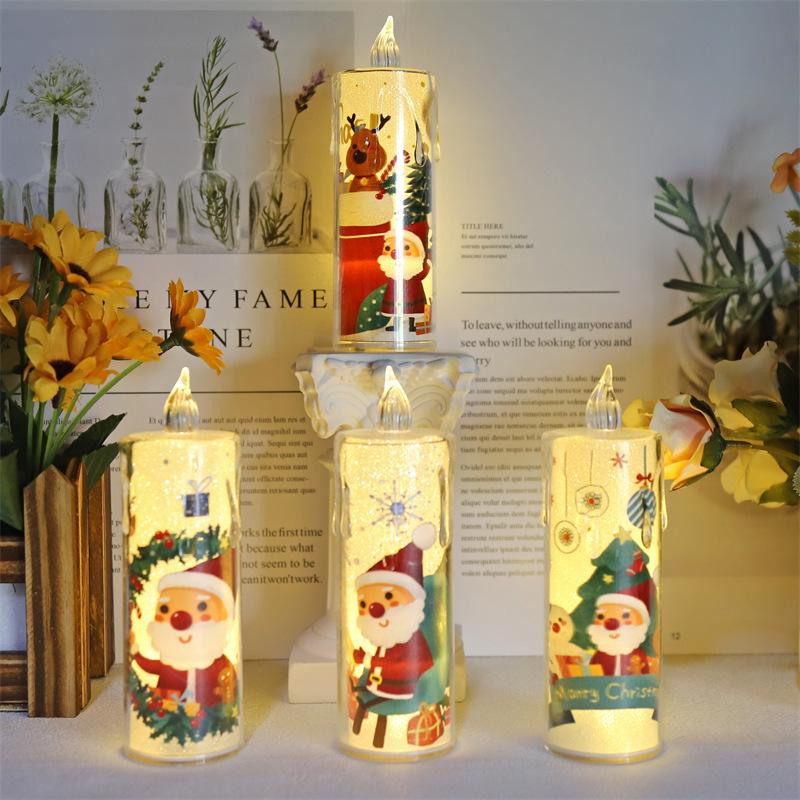 4pcs LED Crystal Transparent Candle Electronic Candle Light Christmas Atmosphere Light Children's Gift Bedroom Nightlight