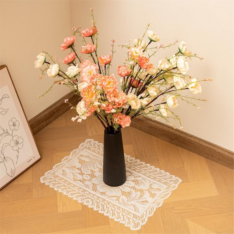 2Pcs Elegant Lace Tablecloths Square Florals Artwork Neutral Tone Sturdy Polyester Home Furnishing Textiles