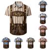 Men Short Sleeve Button Up Shirt Casual Loose Fit Festival Party Shirt with Vintage Beer Elements Print and Relaxed Open Front Design